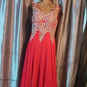 Elegant Coral Embellished Evening Gown